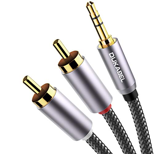 DUKABEL 2-Male RCA to AUX Braided Stereo Cable - 24k Gold-Plated & Double-Shielded - Top Series (4ft/1.2m) - Image 1