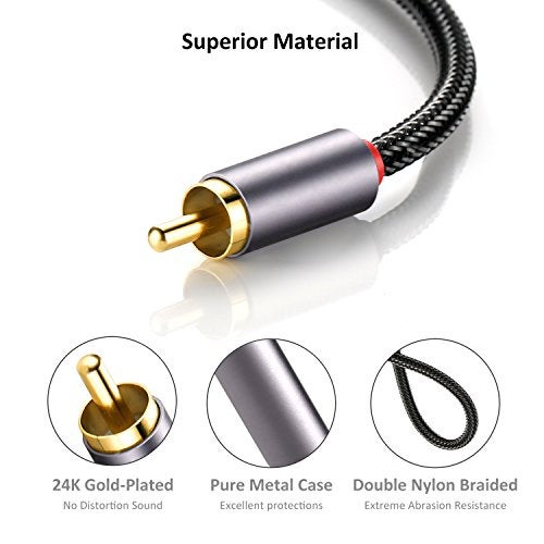 DUKABEL 2-Male RCA to AUX Braided Stereo Cable - 24k Gold-Plated & Double-Shielded - Top Series (4ft/1.2m) - Image 4
