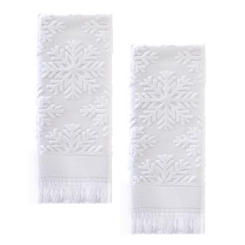 YoulerTex Luxury Decorative Hand Towels Bathroom: 2 Packs 14X30 100% Cotton Turkish Absorbent Soft Face Towel Set for Boho Bathroom Decor Kitchen Hotel Spa Farmhouse Guest Tea Gift (05 Snowflake, 14"x30") - Image 1