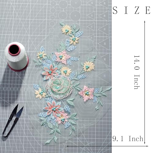 Silvora 3D Embroidered Flower Fabric Beaded Pearl Lace Applique, Handmade Sewing Tool for DIY Wedding Bridal Dress Floral Costume Patch Decor(Green) - Image 4