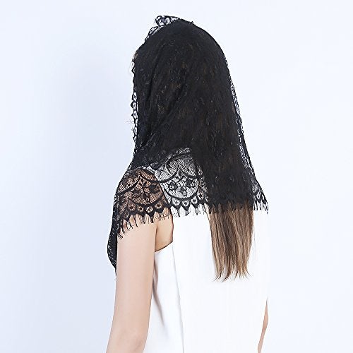TREORSI Black Infinity Scarf Mantilla - Catholic Veil Church Veil Head Covering Latin Mass - Image 4