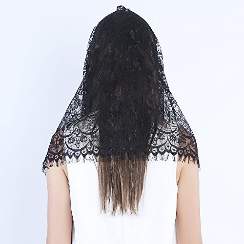 TREORSI Black Infinity Scarf Mantilla - Catholic Veil Church Veil Head Covering Latin Mass - Image 5