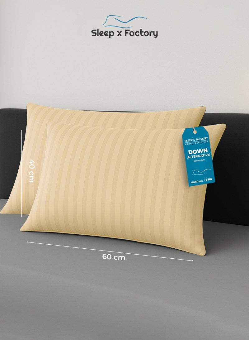 Sleep x Factory Beige Striped Hotel-Style Pillows – 2-Pack – 60×40 cm – Microfiber Outer Fabric & Filling – Ultra Soft & Supportive - Image 1