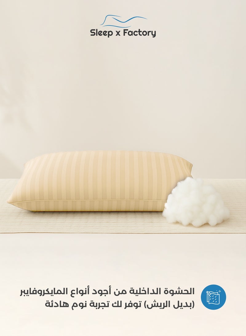 Sleep x Factory Beige Striped Hotel-Style Pillows – 2-Pack – 60×40 cm – Microfiber Outer Fabric & Filling – Ultra Soft & Supportive - Image 3