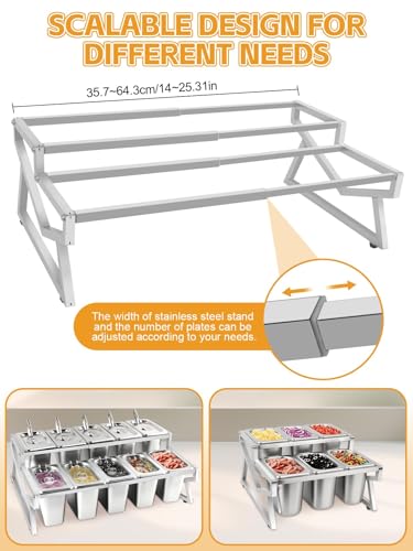 Lanstics 10 Pans Pizza Topping Station 2 Row Adjustable Pizza Storage Container Topping containers with Lids Condiment Organizers Buffet Containers Set for Restaurant Pizza Sauce Jam Fruit Ingredient - Image 4
