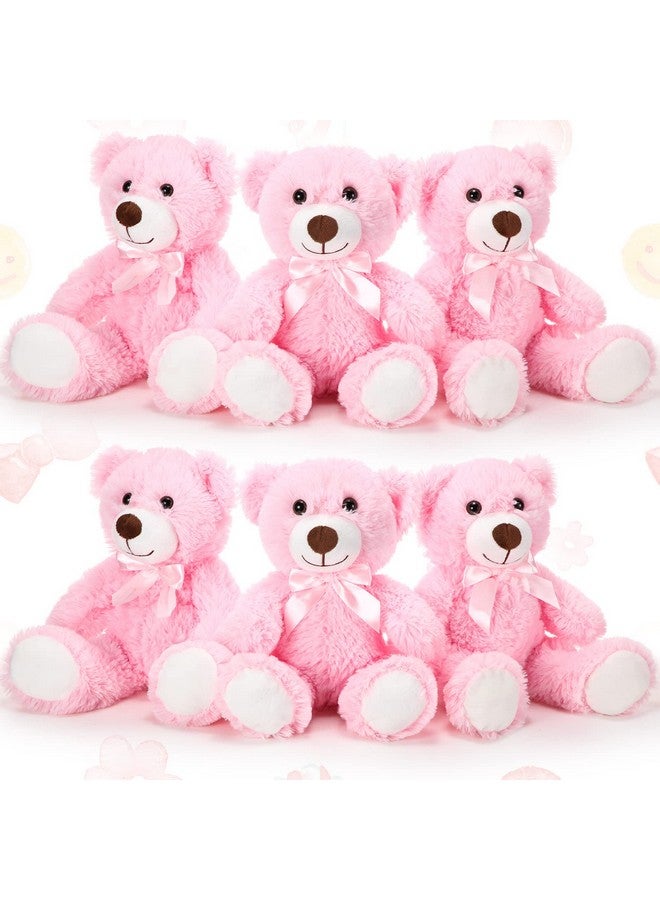 Aoriher 6 Pieces Christmas Bear Stuffed Animal Plush Xmas Baby Shower Bear Toys Soft Cute Bear Dolls Santa Sleeping And Playing Toys Decorations(Pink) - Image 1