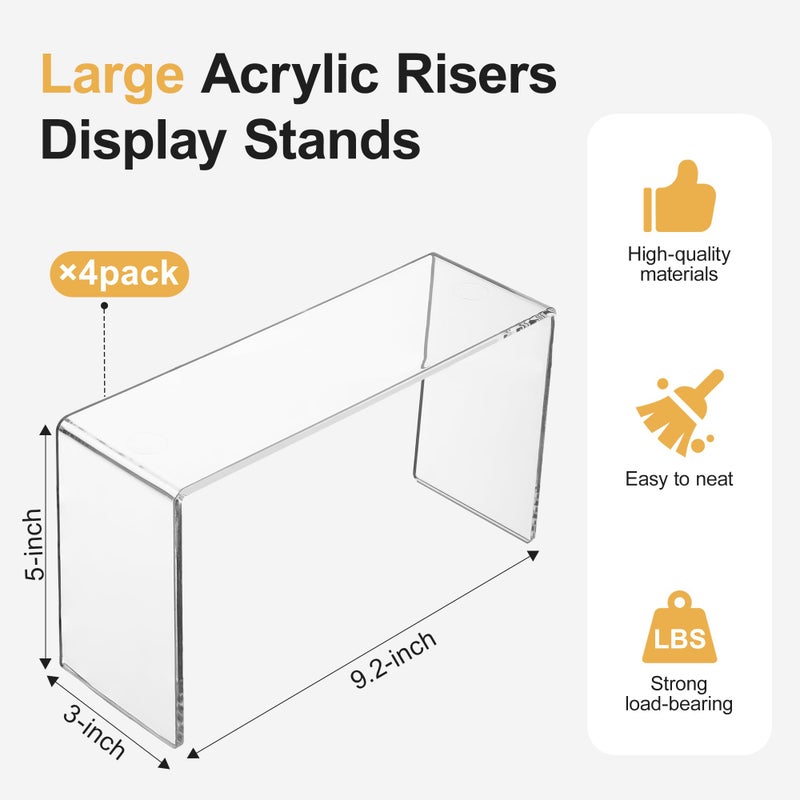 Aminigram 4 Pack Acrylic Risers Display Stands, Display Stands for Collectibles, Clear Acrylic Shelf for Show Decor Display, Toys, Cupcake (9.2 x 3 x 5 inches) - Image 3
