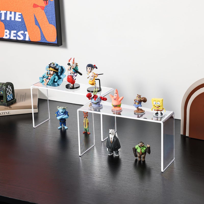Aminigram 4 Pack Acrylic Risers Display Stands, Display Stands for Collectibles, Clear Acrylic Shelf for Show Decor Display, Toys, Cupcake (9.2 x 3 x 5 inches) - Image 2