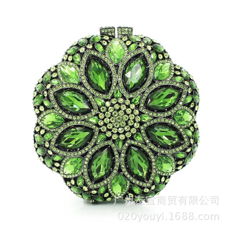 Supply Green Crystal Glass Round Clutch Bag Alloy Hollow Dinner Bag Diamond Clutch Bag Hollow Bag - Image 2