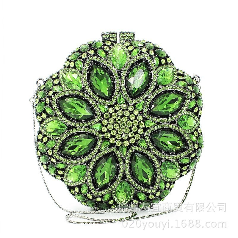 Supply Green Crystal Glass Round Clutch Bag Alloy Hollow Dinner Bag Diamond Clutch Bag Hollow Bag - Image 3