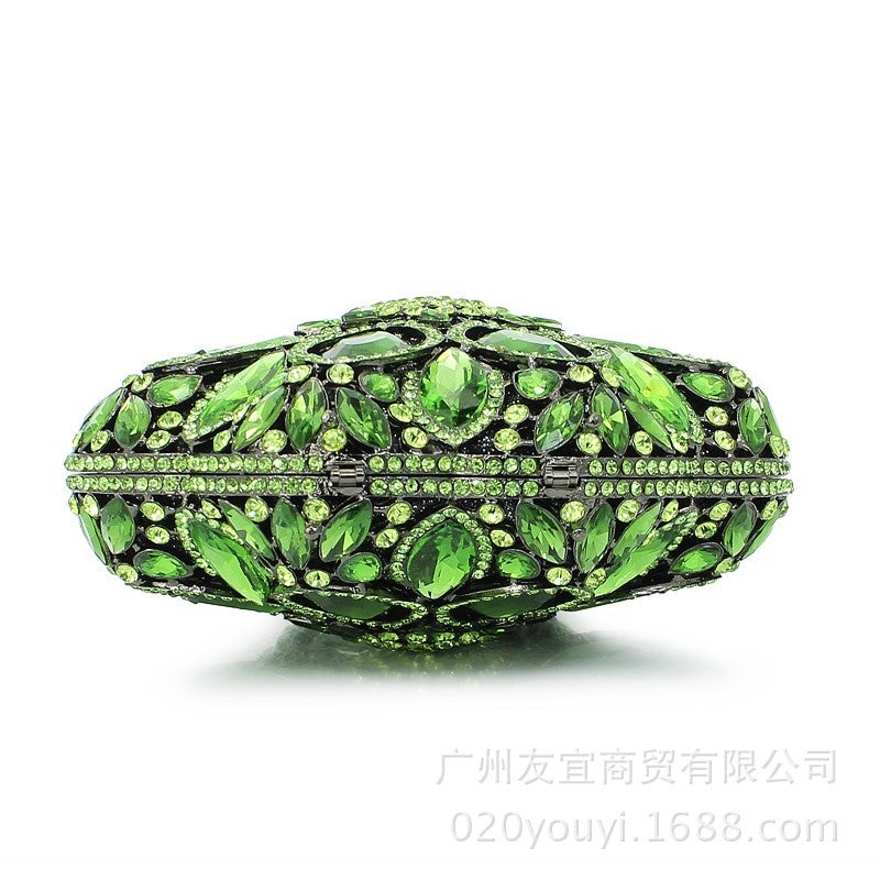 Supply Green Crystal Glass Round Clutch Bag Alloy Hollow Dinner Bag Diamond Clutch Bag Hollow Bag - Image 5