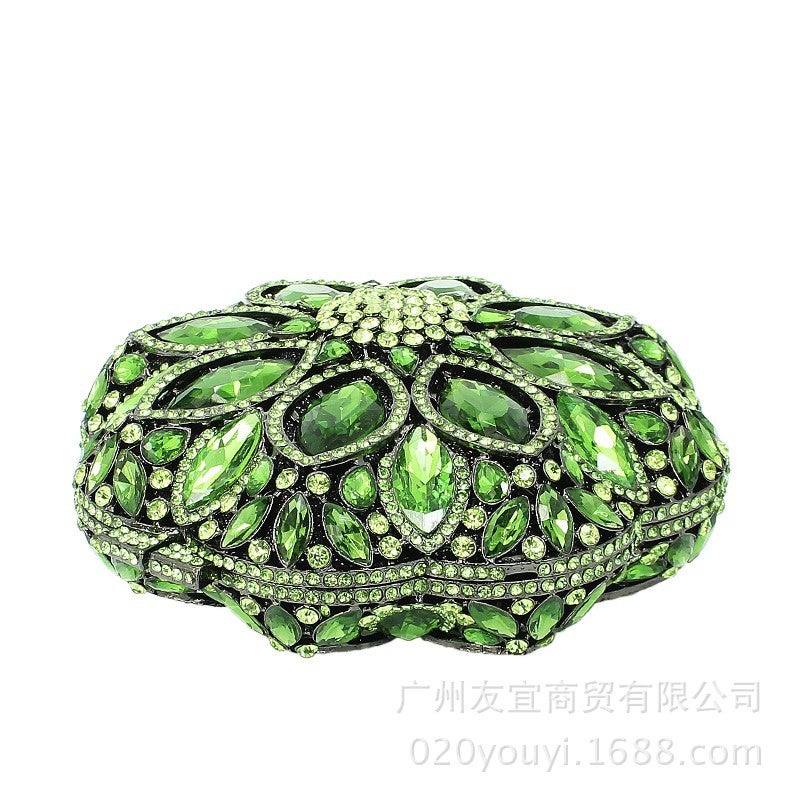 Supply Green Crystal Glass Round Clutch Bag Alloy Hollow Dinner Bag Diamond Clutch Bag Hollow Bag - Image 4