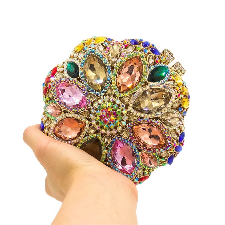 Supply Green Crystal Glass Round Clutch Bag Alloy Hollow Dinner Bag Diamond Clutch Bag Hollow Bag - Image 1