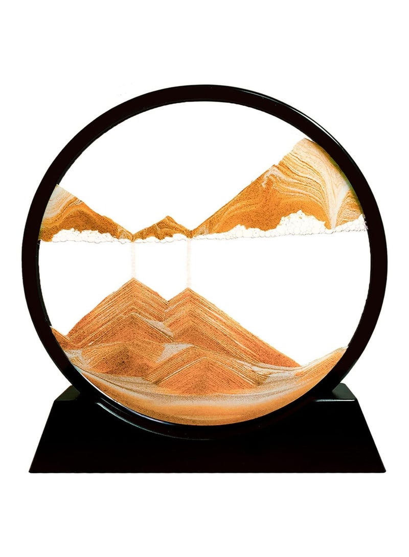 Flowing Sand Painting Moving Sand Art Picture Round Glass 3D Deep Sea Sandscape in Motion Display Flowing Sand Frame Home Office Desktop Decorations 7IN Yellow - Image 1