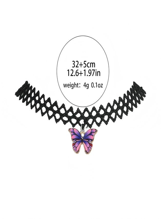 MIFYNN Black Lace Choker Necklace for Women Boho Colourful Butterfly Choker Purple Pink Butterfly Charm Necklace Stretch Lace Pendant Necklace 80s 90s Jewelry Gift (Purple) - Image 5