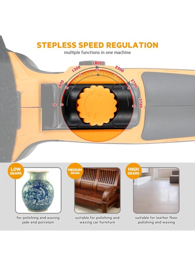 KADRAMA Car Polisher Machine - 5-Inch Electric Car Polisher Kit, 600W Adjustable Speed Car Waxing Machine, Auto Car Rotary Buffer, Car Waxer, Portable Auto Polishing Kit with Auxiliary Handle, Sponge Pads, Wool Bonnet Pads Rotary Tool for Auto Sanding Polishing - Image 5