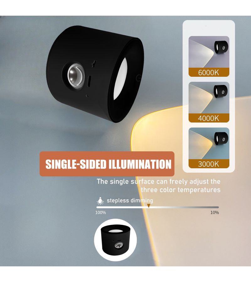 Black USB Rechargeable Magnetic LED Wall Lamp With 3 Dimmable Level Night Light - Image 1