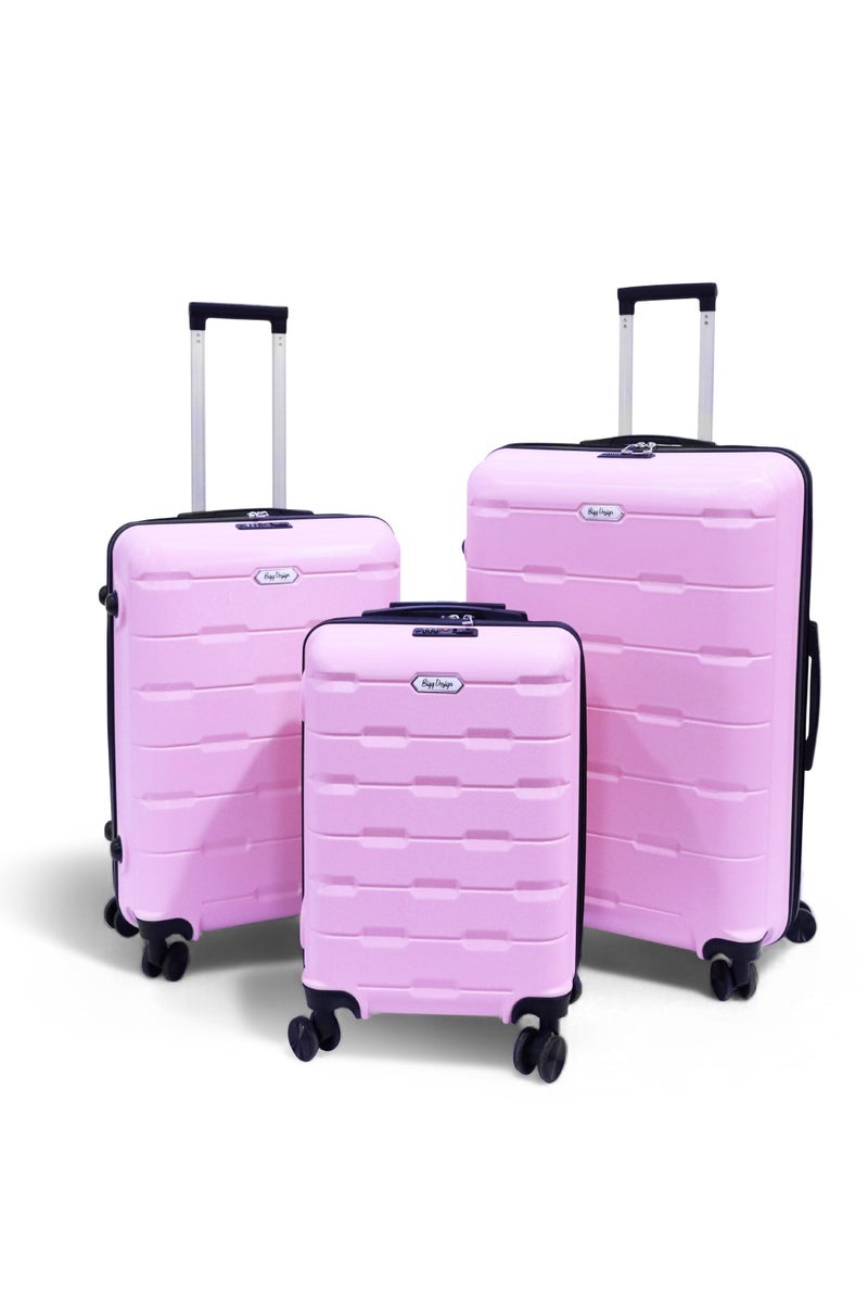 بيج ديزاين طقم حقائب سفر مكوّن من 3 قطع، مقاسات 20 بوصة و24 بوصة و28 بوصة، مزوّد بقفل TSA، مصنوع من هيكل ABS خفيف الوزن، حقيبة ترولي صلبة، عجلات دوّارة 360°، مناسب لكابينة الطائرة والحقائب المحمولة – صنع في تركيا - Image 1