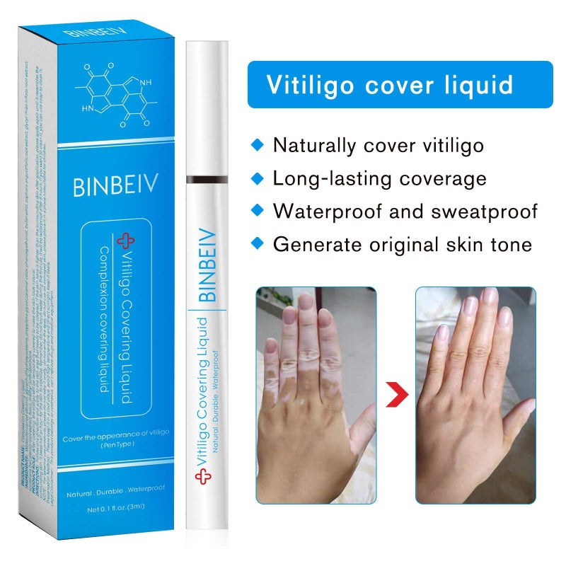 BINBEIV Vitiligo Cosmetic Camouflage Liqui, Cover appearance of Skin Depigmentation, Natural-Durable-Waterproof, Makeup Cover Waterproof, Used on face, hands and body - Image 3