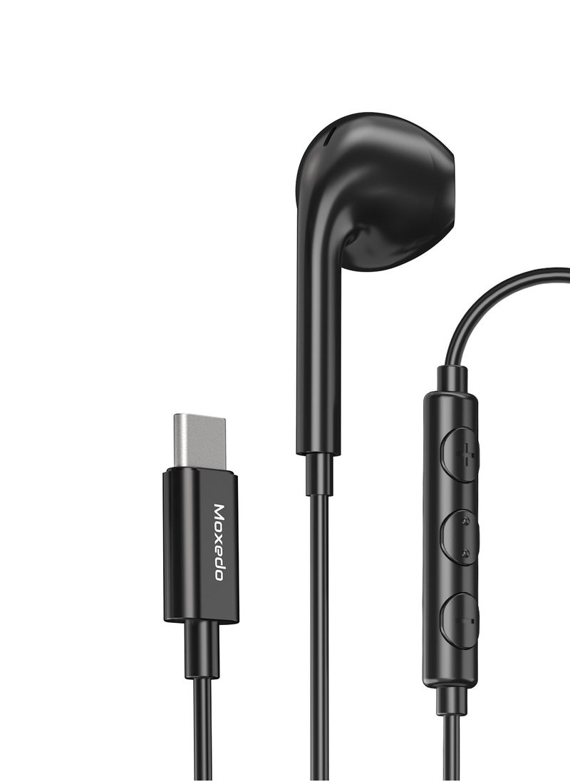 Moxedo - Moxedo Mono Stereo Earphone USB Type-C Connector Earphone with In-Line Remote, Built-in Microphone for iPhone 15, Samsung Galaxy S24 Ultra/S21 Ultra/S20 FE Note 20/10, iPad Pro 2018/Mac Book (Black) - Image 1