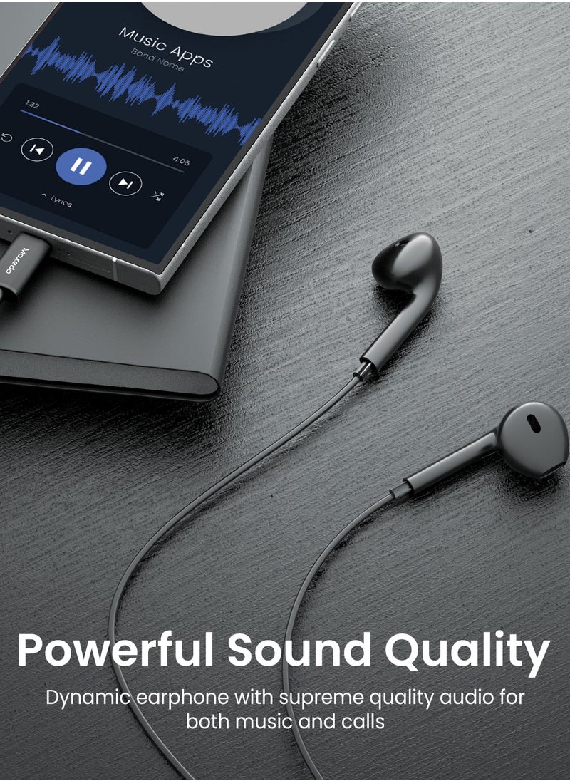 Moxedo - Moxedo Mono Stereo Earphone USB Type-C Connector Earphone with In-Line Remote, Built-in Microphone for iPhone 15, Samsung Galaxy S24 Ultra/S21 Ultra/S20 FE Note 20/10, iPad Pro 2018/Mac Book (Black) - Image 1