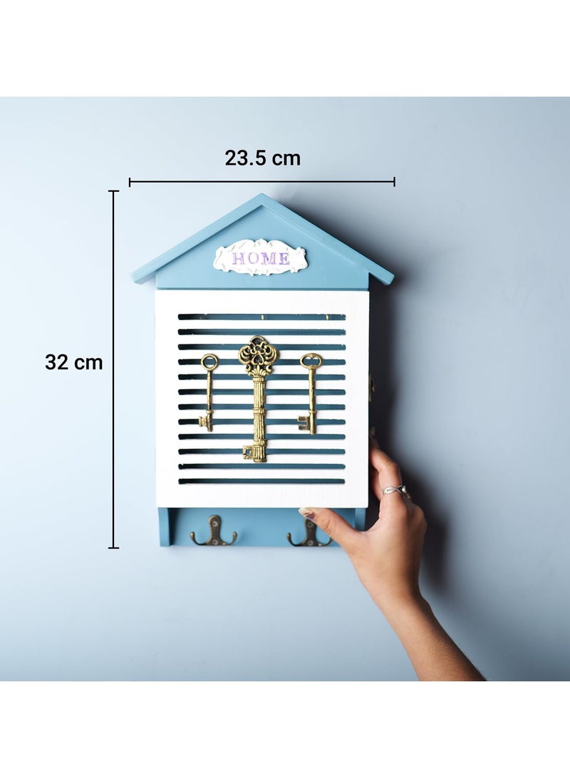 Blue & White Wooden Key Box – Wall-Mounted Key Holder with Multiple Hooks | Decorative Home & Office Key Organizer, Key Caddy & Storage Cabinet for Entryway, Hallway & Living Room - Image 4