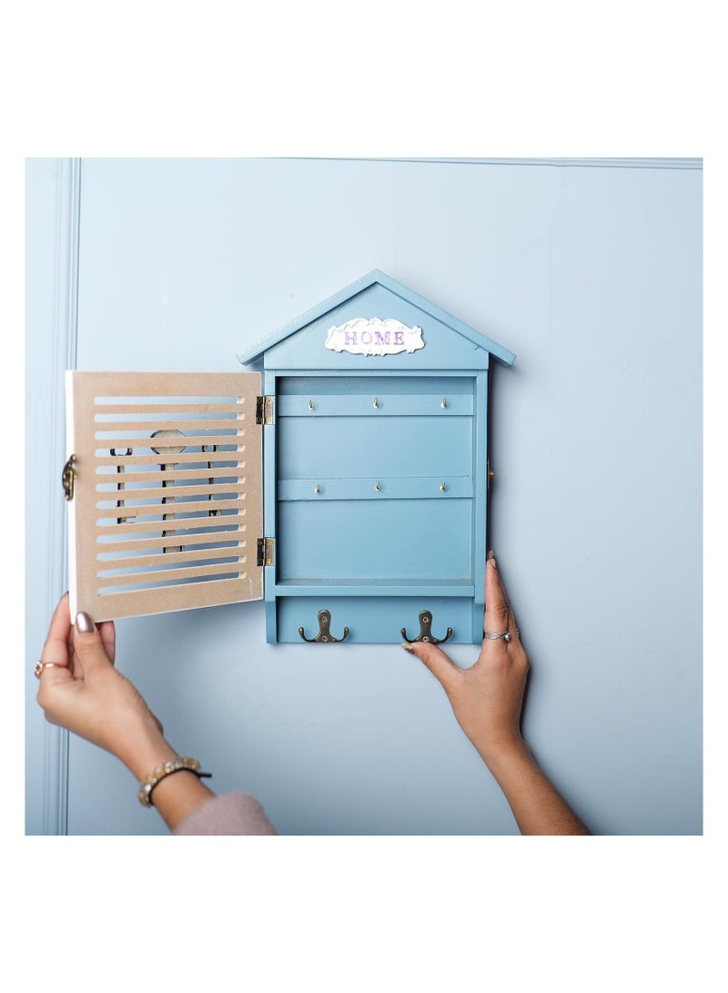 Blue & White Wooden Key Box – Wall-Mounted Key Holder with Multiple Hooks | Decorative Home & Office Key Organizer, Key Caddy & Storage Cabinet for Entryway, Hallway & Living Room - Image 5