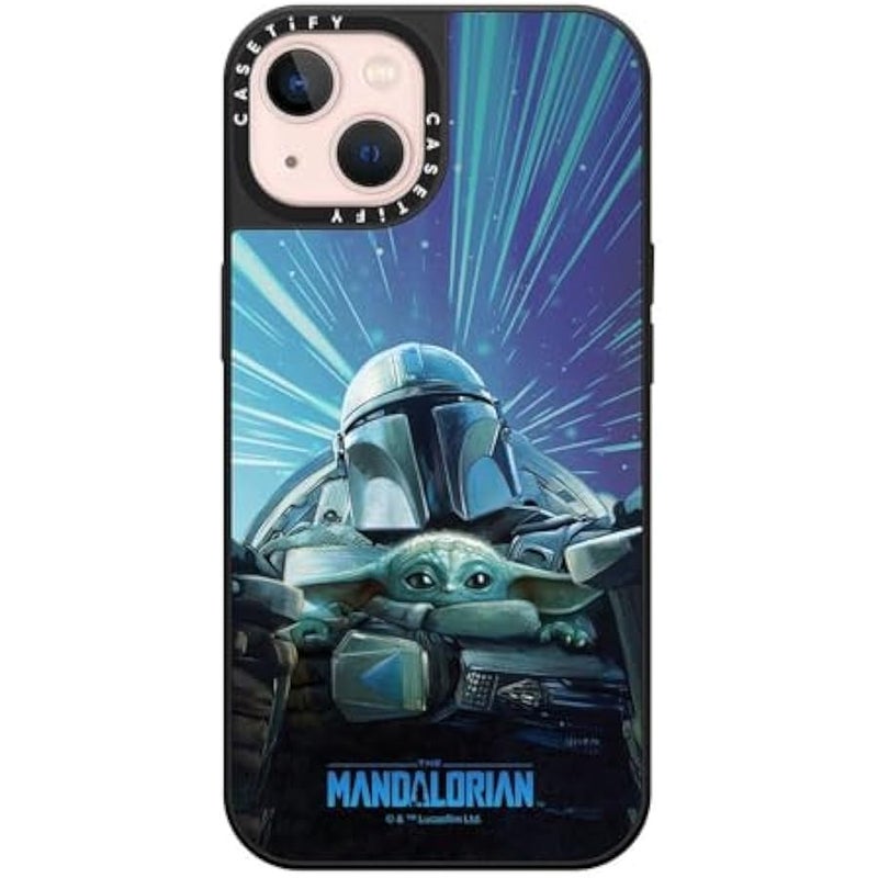 Casetify Mirror iPhone 13 Case 【Mandalorian Co-Lab / 4.9ft Drop Protection/Compatible with Magsafe】 - You Ready for an Adventure - Silver on Black - Image 1