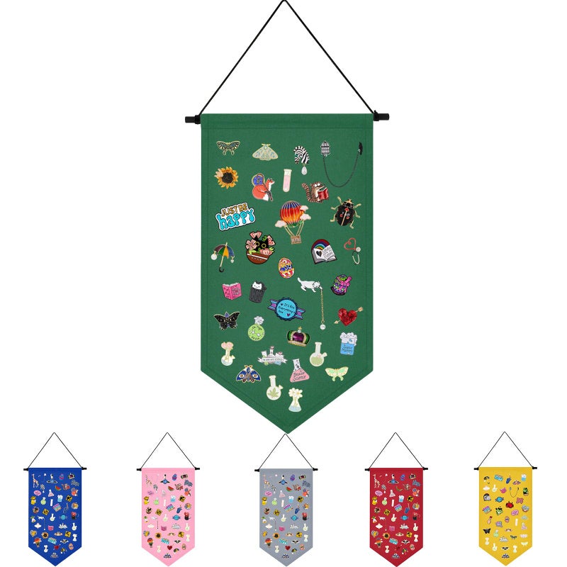 Winmany Wall Hanging Brooch Jewelry Storage Case Canvas Display Stand Enamel Pin Display Banner Holder Earrings Necklace Glitter Pin Collection Organizer Green - Image 2
