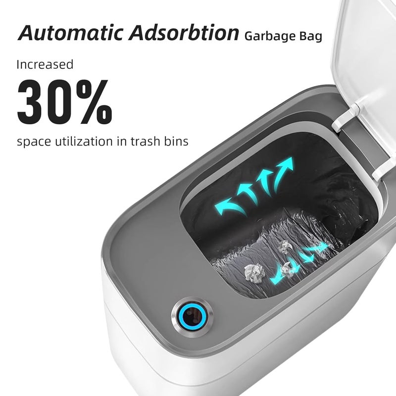 MOPALL Small Bathroom Trash Cans with Lids,Motion Sensor Bathroom Trash Can,Narrow Waterproof Plastic 3.5 Gallon Automatic Adsorption Touchless Garbage Can,White - Image 3