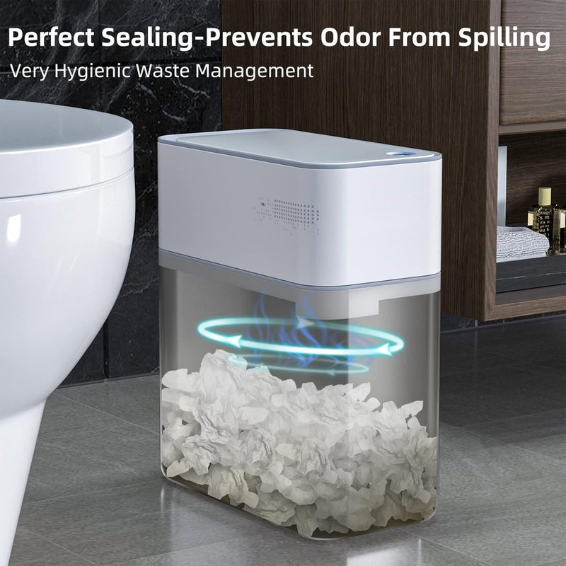 MOPALL Small Bathroom Trash Cans with Lids,Motion Sensor Bathroom Trash Can,Narrow Waterproof Plastic 3.5 Gallon Automatic Adsorption Touchless Garbage Can,White - Image 5