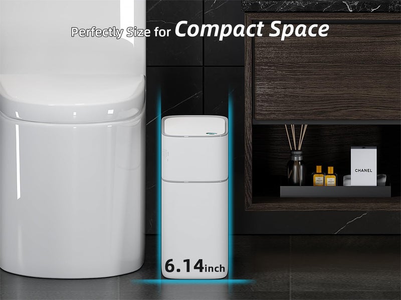 MOPALL Small Bathroom Trash Cans with Lids,Motion Sensor Bathroom Trash Can,Narrow Waterproof Plastic 3.5 Gallon Automatic Adsorption Touchless Garbage Can,White - Image 4