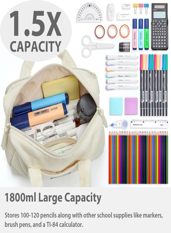 SPACEMATE Pencil Case Pouch Box Bag School Supplies Girls Boys Kids, Cute Preppy Stuff Large Big Capacity Aesthetic Pen Organizer, Back to College Stationary, Beige, Corduroy Style, 1800ml - Image 2