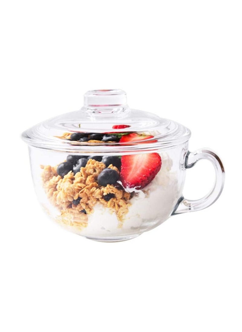 Blinkmax - Soup Bowl and Glass Mugs with Lid and Small Handle 600 ml Mixing Cereal Oatmeal Microwave Safe Kitchen Accessories Liquid Milk Cups for Breakfast Coffee Ice Cream Snacks Salad Yogurt - Image 1