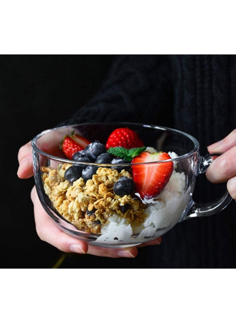 Blinkmax - Soup Bowl and Glass Mugs with Lid and Small Handle 600 ml Mixing Cereal Oatmeal Microwave Safe Kitchen Accessories Liquid Milk Cups for Breakfast Coffee Ice Cream Snacks Salad Yogurt - Image 1