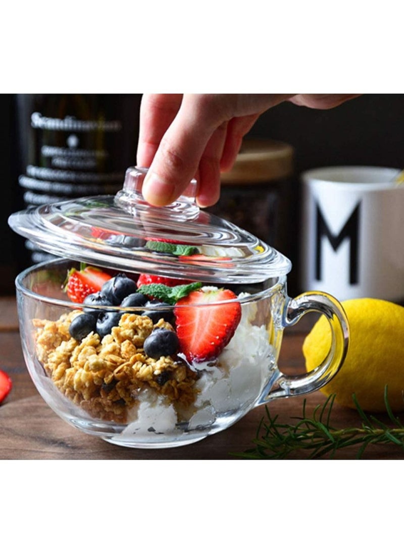 Blinkmax - Soup Bowl and Glass Mugs with Lid and Small Handle 600 ml Mixing Cereal Oatmeal Microwave Safe Kitchen Accessories Liquid Milk Cups for Breakfast Coffee Ice Cream Snacks Salad Yogurt - Image 1