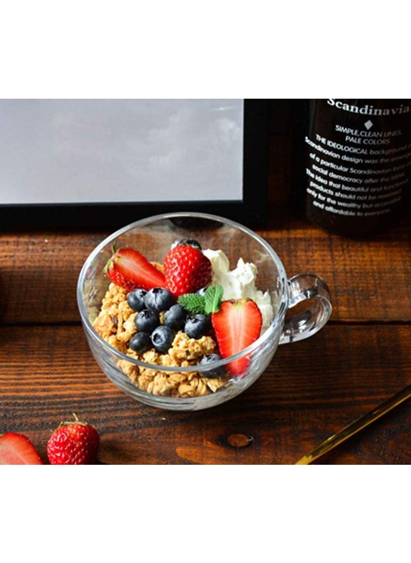 Blinkmax - Soup Bowl and Glass Mugs with Lid and Small Handle 600 ml Mixing Cereal Oatmeal Microwave Safe Kitchen Accessories Liquid Milk Cups for Breakfast Coffee Ice Cream Snacks Salad Yogurt - Image 1