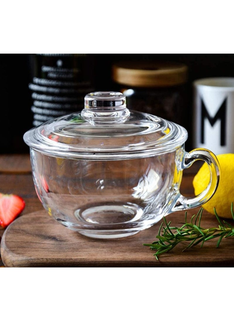 Blinkmax - Soup Bowl and Glass Mugs with Lid and Small Handle 600 ml Mixing Cereal Oatmeal Microwave Safe Kitchen Accessories Liquid Milk Cups for Breakfast Coffee Ice Cream Snacks Salad Yogurt - Image 1
