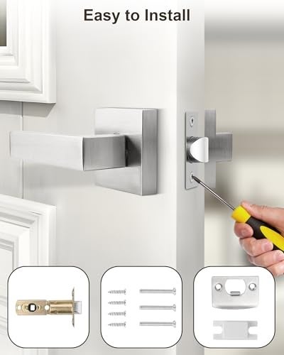 Probrico 4 Pack Square Door Lever Door Lock Handle Lockset Keyless Doorknobs Passage Knobs Lockset Interior Hallway Passage Closet in Satin Nickel - Image 4