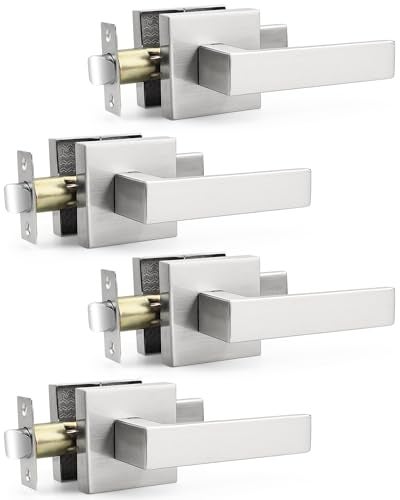 Probrico 4 Pack Square Door Lever Door Lock Handle Lockset Keyless Doorknobs Passage Knobs Lockset Interior Hallway Passage Closet in Satin Nickel - Image 5