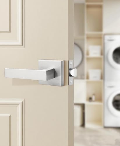 Probrico 4 Pack Square Door Lever Door Lock Handle Lockset Keyless Doorknobs Passage Knobs Lockset Interior Hallway Passage Closet in Satin Nickel - Image 2