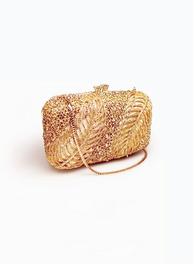 Luxury Artistic Carved Floral Crystal Encrusted Gold Evening Bag Small Clutch Mini Party Bag  - Image 1