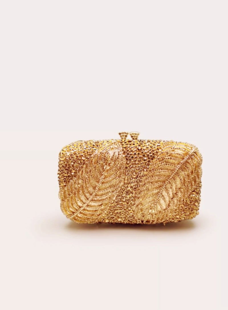 Luxury Artistic Carved Floral Crystal Encrusted Gold Evening Bag Small Clutch Mini Party Bag  - Image 2