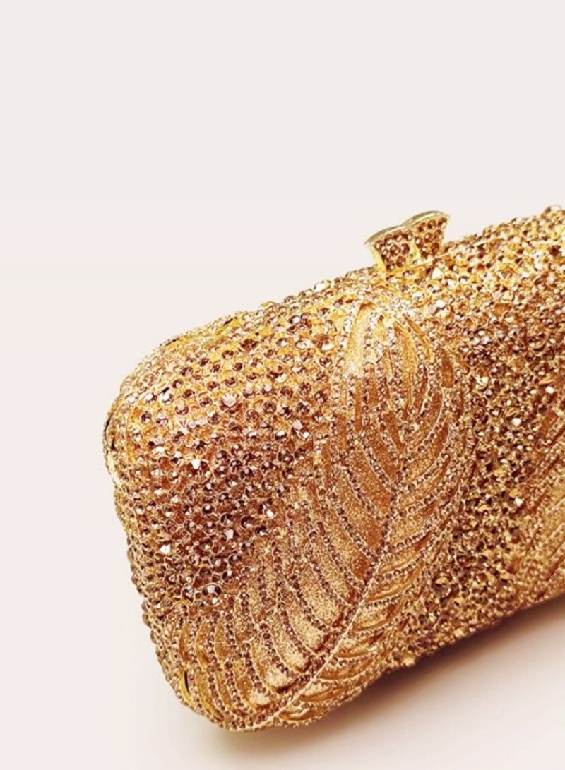 Luxury Artistic Carved Floral Crystal Encrusted Gold Evening Bag Small Clutch Mini Party Bag  - Image 4