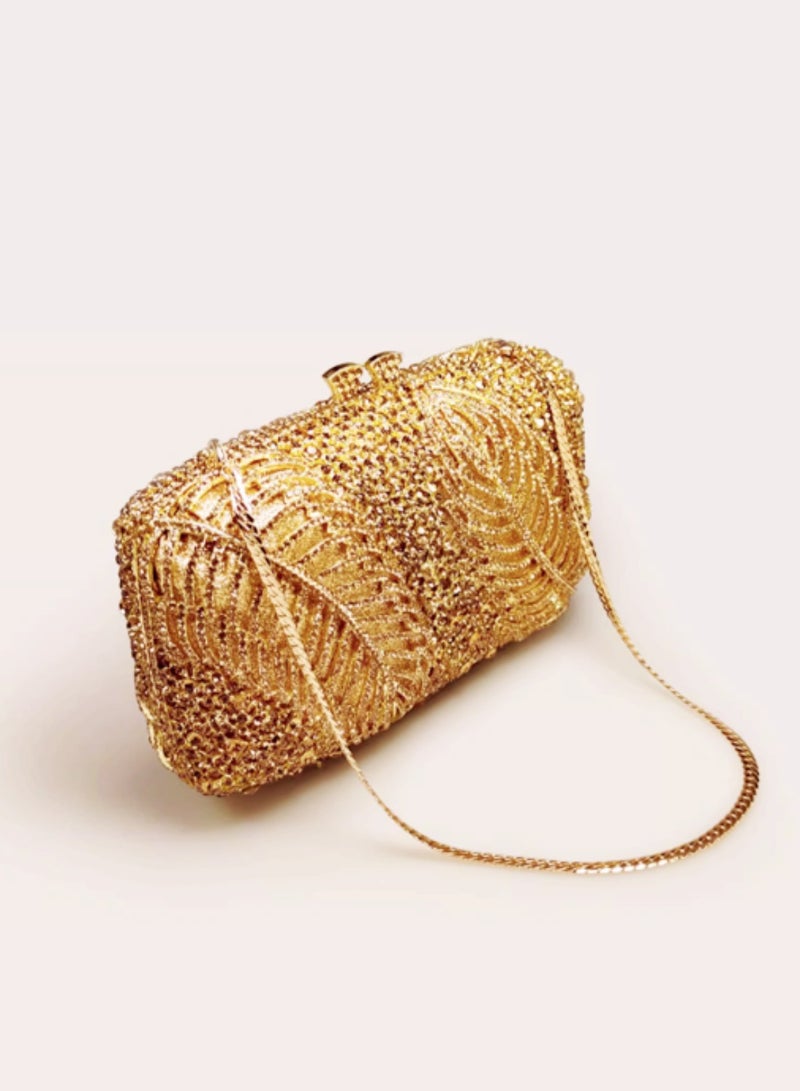 Luxury Artistic Carved Floral Crystal Encrusted Gold Evening Bag Small Clutch Mini Party Bag  - Image 5