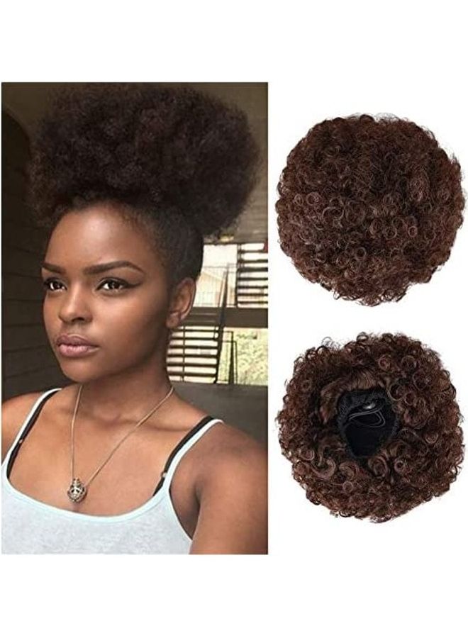 NIBEMINENT Afro Puff Drawstring Ponytail Extension for Women: Short Curly Synthetic Hair with Two Cli Brown 18inch