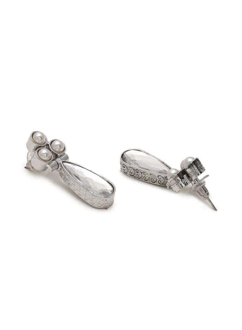 Priyaasi Crystal Studded Floral Drop Earrings