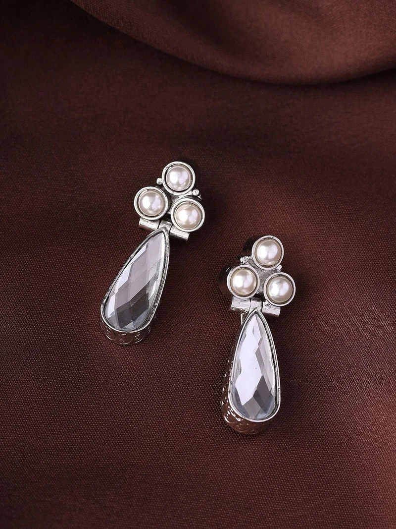 Priyaasi Crystal Studded Floral Drop Earrings