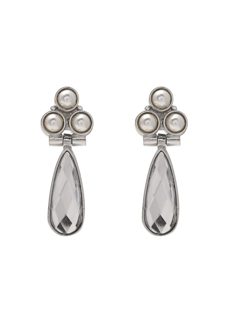Priyaasi Crystal Studded Floral Drop Earrings