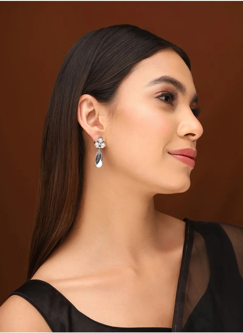 برياسي Crystal Studded Floral Drop Earrings